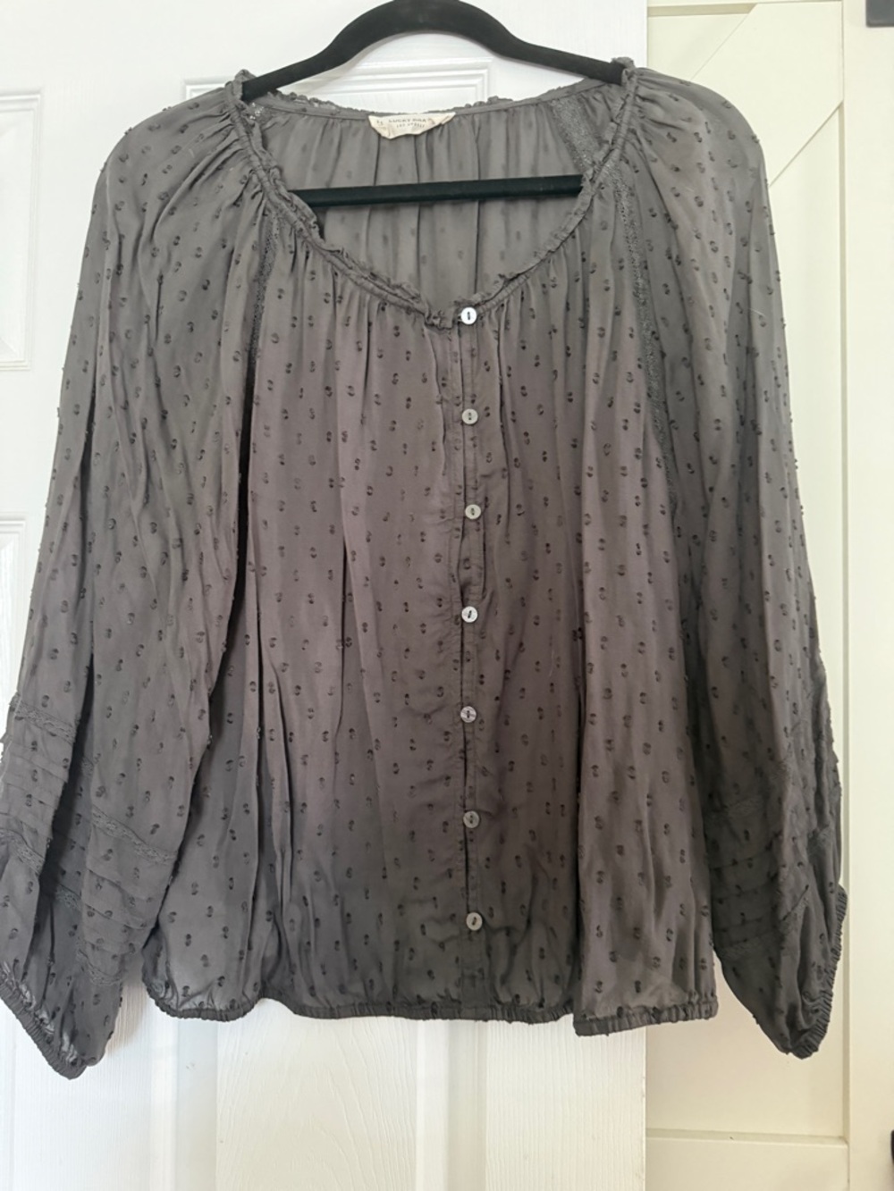 Lucky Brand Gray Button-Front Peasant Blouse